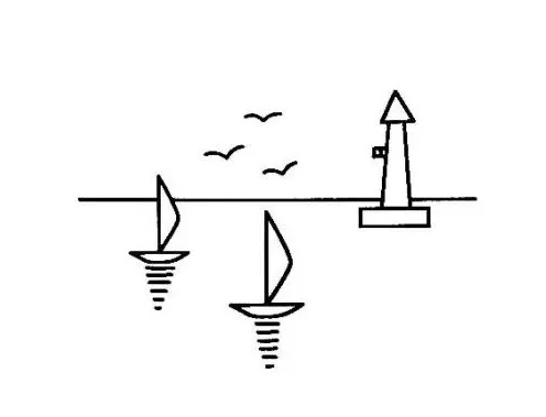 海里的燈塔帆船簡筆畫