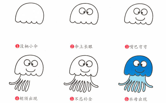 萌萌噠水母簡筆畫帶顏色