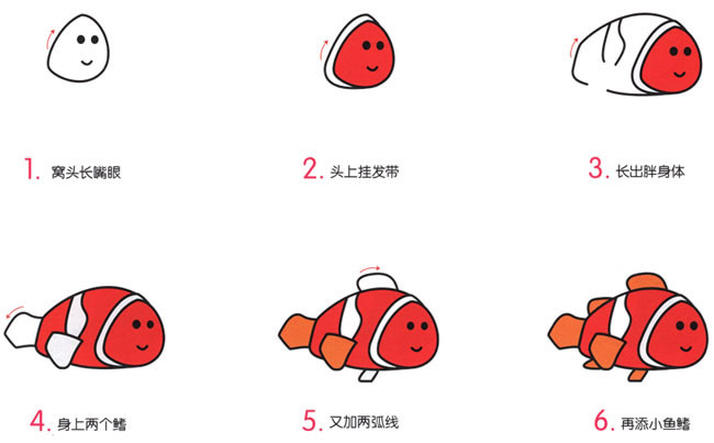 涂色的小丑魚簡筆畫步驟