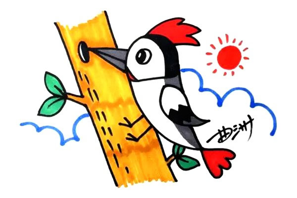 森林醫生啄木鳥簡筆畫教程